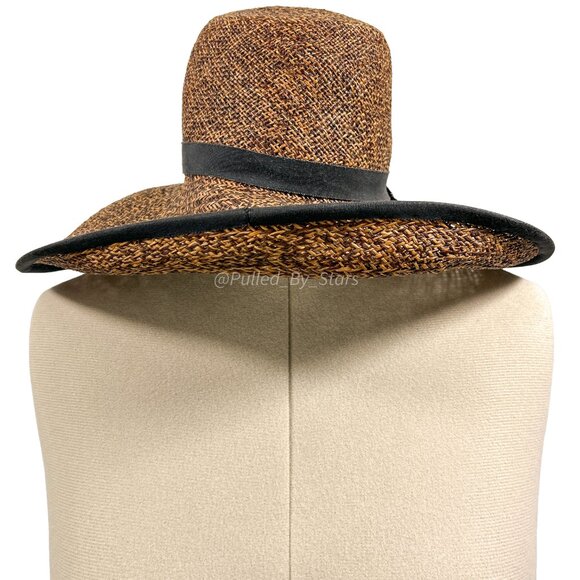 Vintage Custom-Made Artisan Magar Hatworks Millinery 17" Wide Brim Straw Sun Hat - Picture 2 of 16